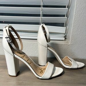 Sam Edelman Yaro White Leather Chunky Heels Block Sandals 8.5